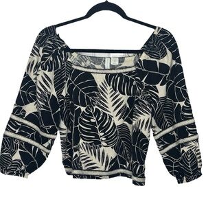Cynthia Rowley‎ Black and Cream Leaf Print Top Size Small